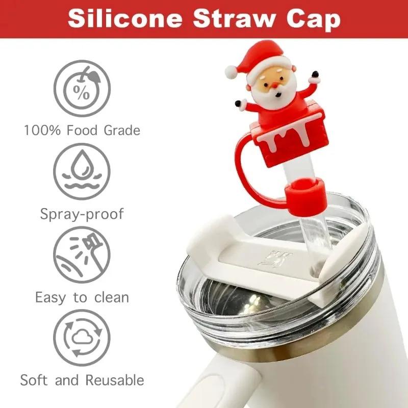 1-100PCSChristmasStraw DustCap 10mm Glass Straw Stopper Universal Water Bottle Reusable Cup Cover Accessories Holiday Party Gift