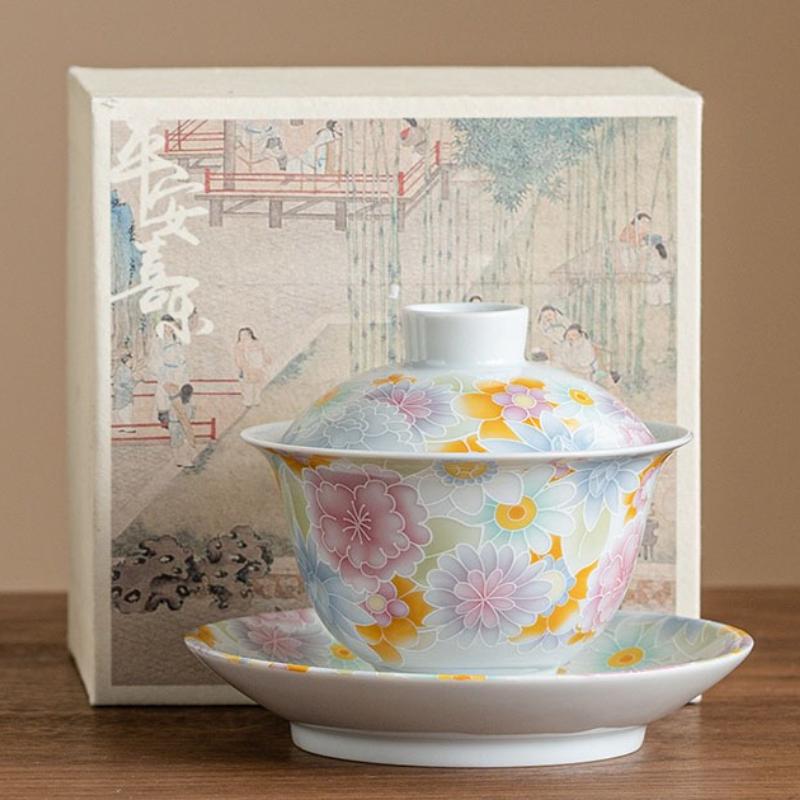 Handbemalte Blumen Terrine Keramik Porzellan Gaiwan Chinesische Kung Fu Teetasse Antike Gedeckte Teetasse Haushalts Teegeschirr Meistertasse