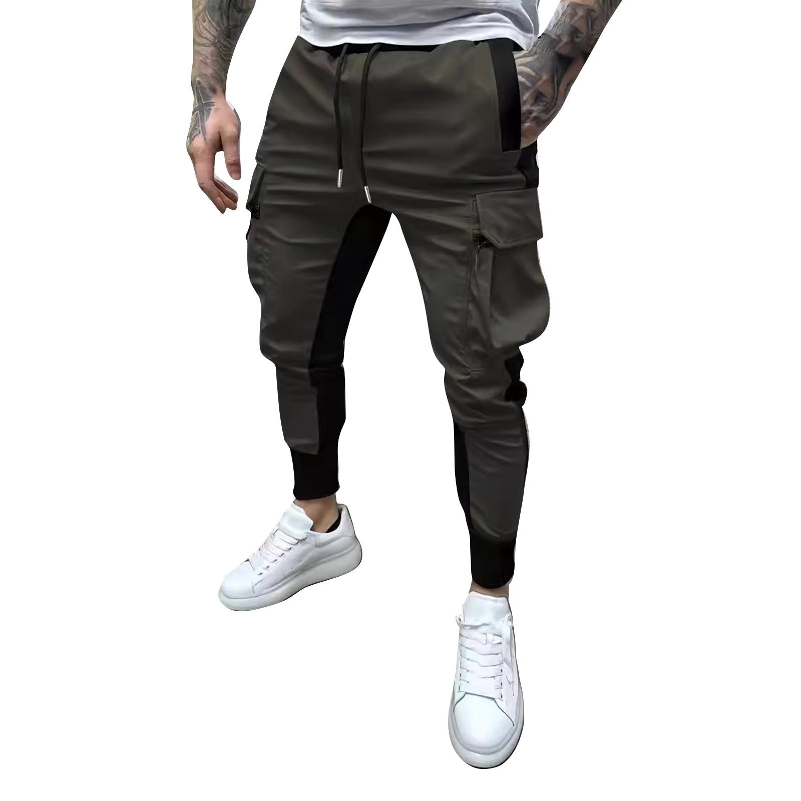 

Мужской комбинезон на молнии с цветными блоками и множеством карманов, с завязками на шнурке, мужские повседневные брюки с завязками на шнурке XXXL