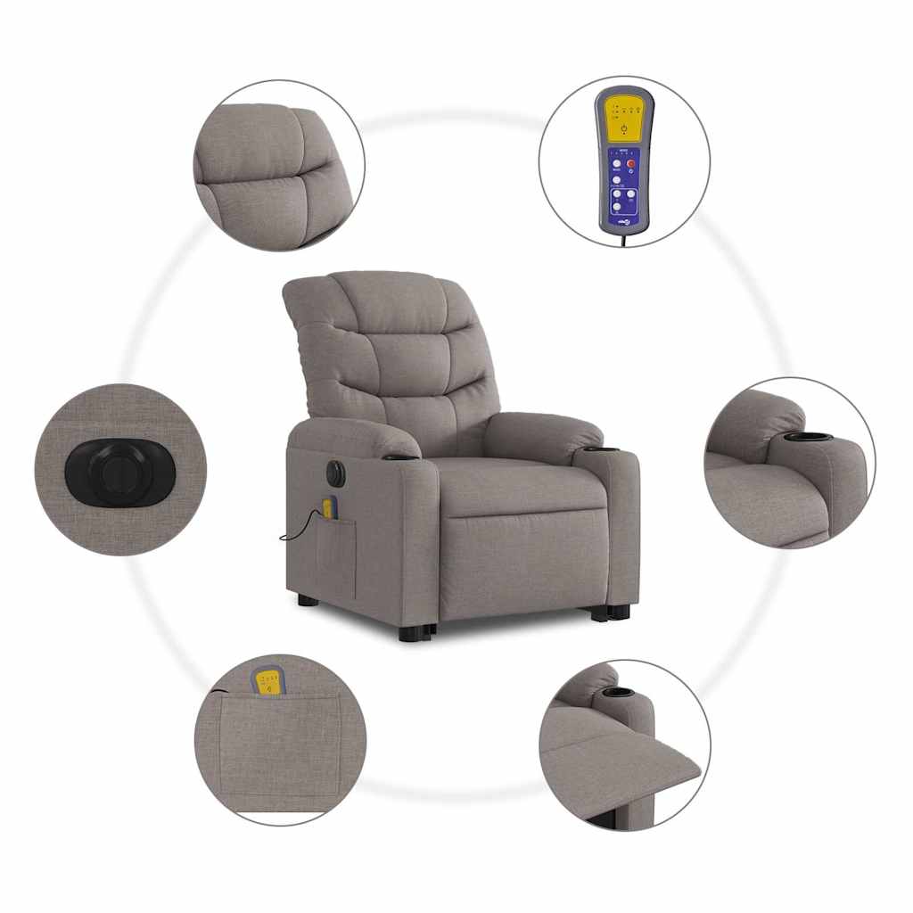 Electric Massage Recliner with Rising Function Taupe Fabric