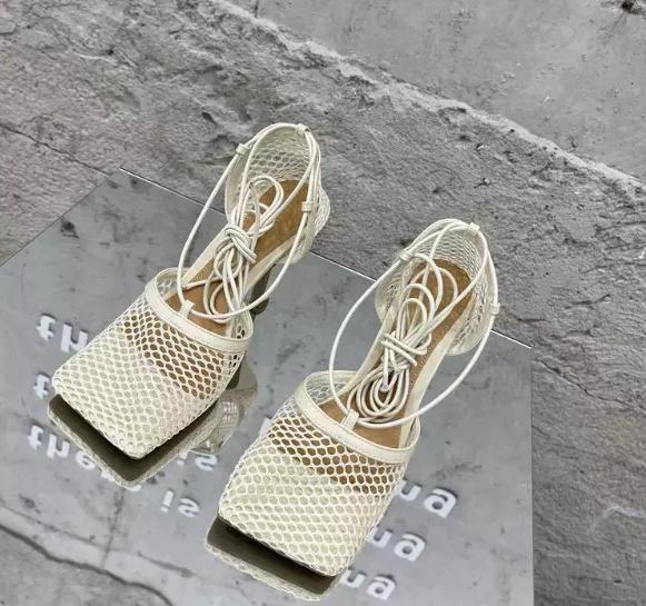 Fashion Maille Sexy Pour Femmes, Sandales À Talons Hauts, Bretelles Croisées, Talons Aiguilles, Tenue De Soirée