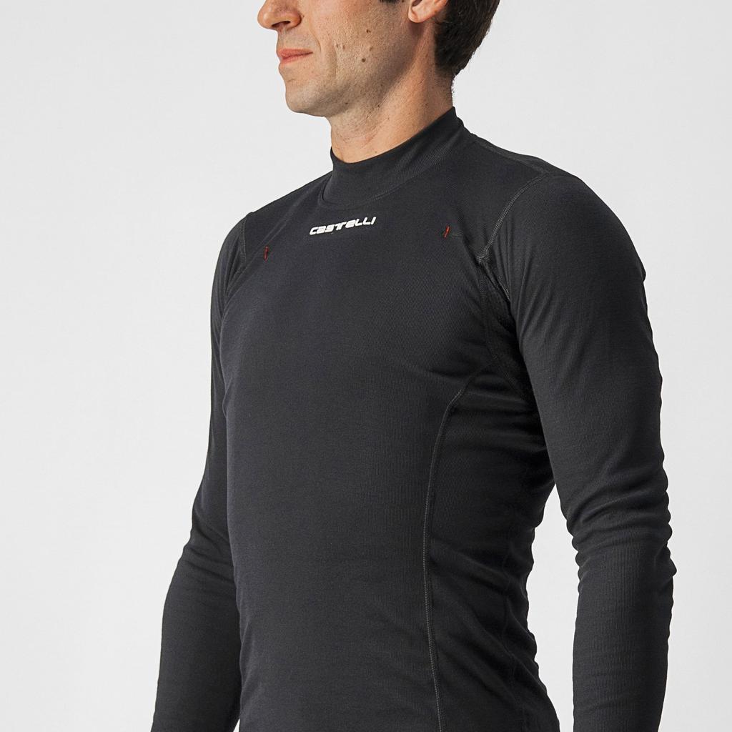 CASTELLI FLANDERS WARM Long Sleeve Thermal Innerwear for Men, Winter Base Layer for Cycling, Running, Skiing, and Outdoor Activities, Black, Size M