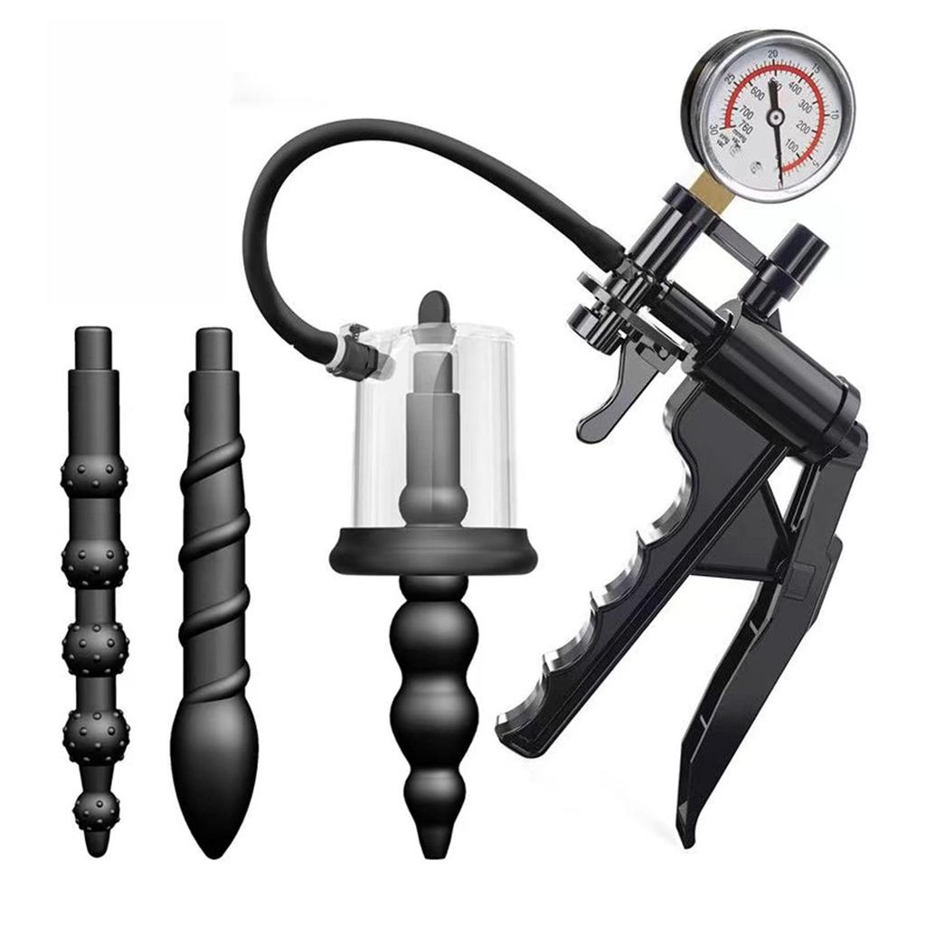 Yemax Anal Suction Anal Pump Drill Type Attachment with 3 Anal Beads Anal Suction Pump Anal Plug Silicone ABS Vacuum Suction Pump Anaru Plug for Men