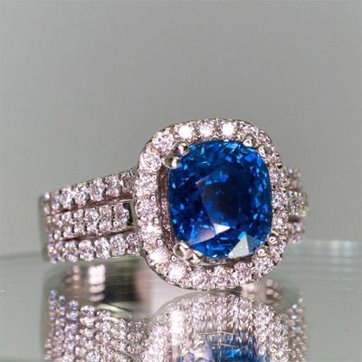 European and American Luxury Blue Zircon Copper Inlaid Ring for Women