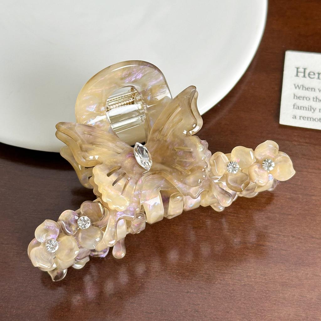

Rhinestone Butterfly Glamorous Hair Claw Clip For Trendy Updo And Styles Ponytail Colorful Light Coffee