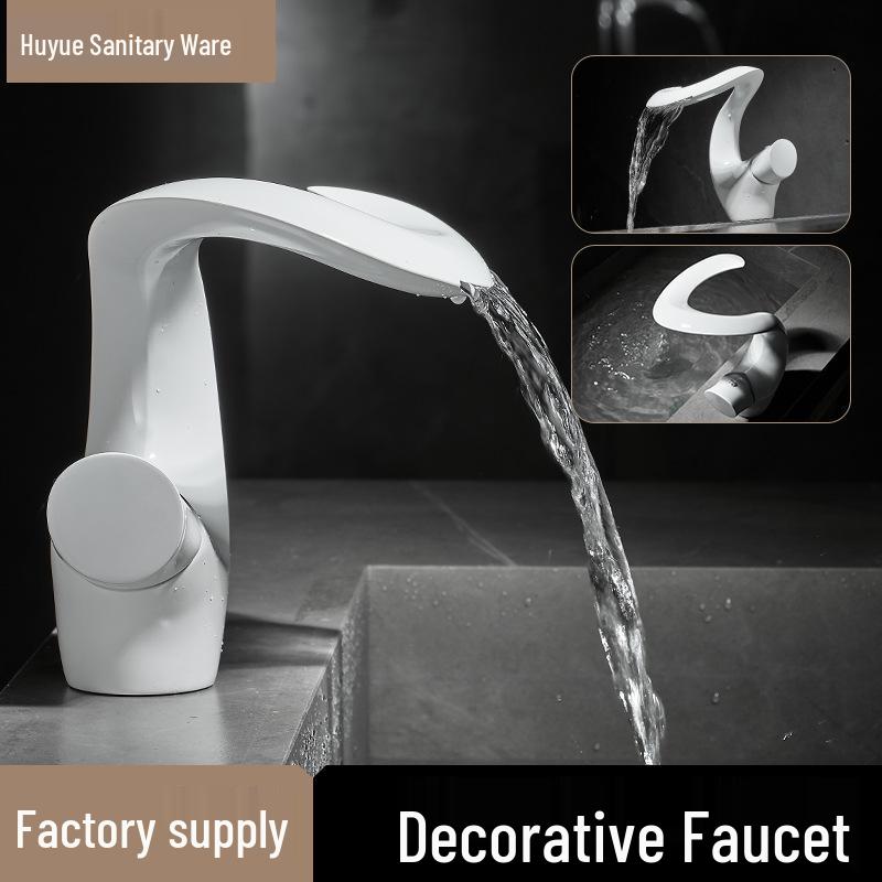 Brass Waterfall Style Single Hole Basin Faucet with Hot & Cold Option for Bathroom Countertop