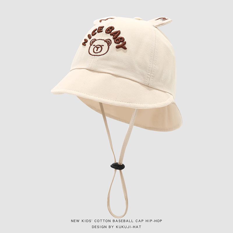 Spring & Autumn Baby Bear Double Brim Sun Hat - Breathable, Cute Unisex Bucket Hat for Boys & Girls