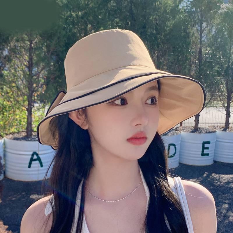 Polyester Cool Sun Hat With Wide Brim And Stylish Bow For Summer Outdoor Use