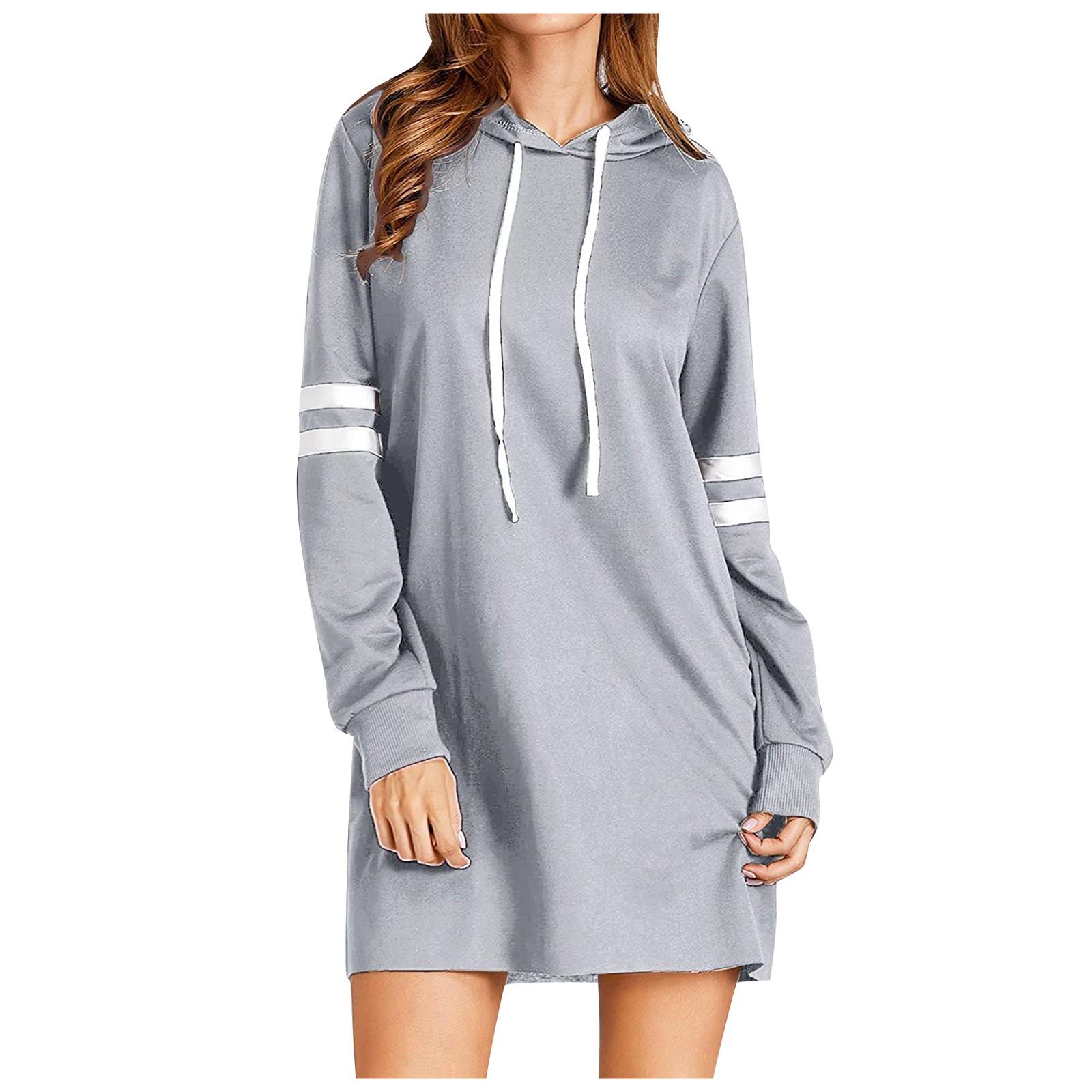 

Женское платье с капюшоном и карманом с длинными рукавами контрастного цвета M