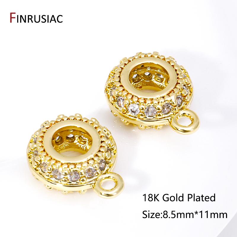 

18K Gold Plated Brass Charm Bead Bail,Inlaid Zircon Round Pendant Bail Connector For DIY Jewelry Making Supplies Findings 4 pcs