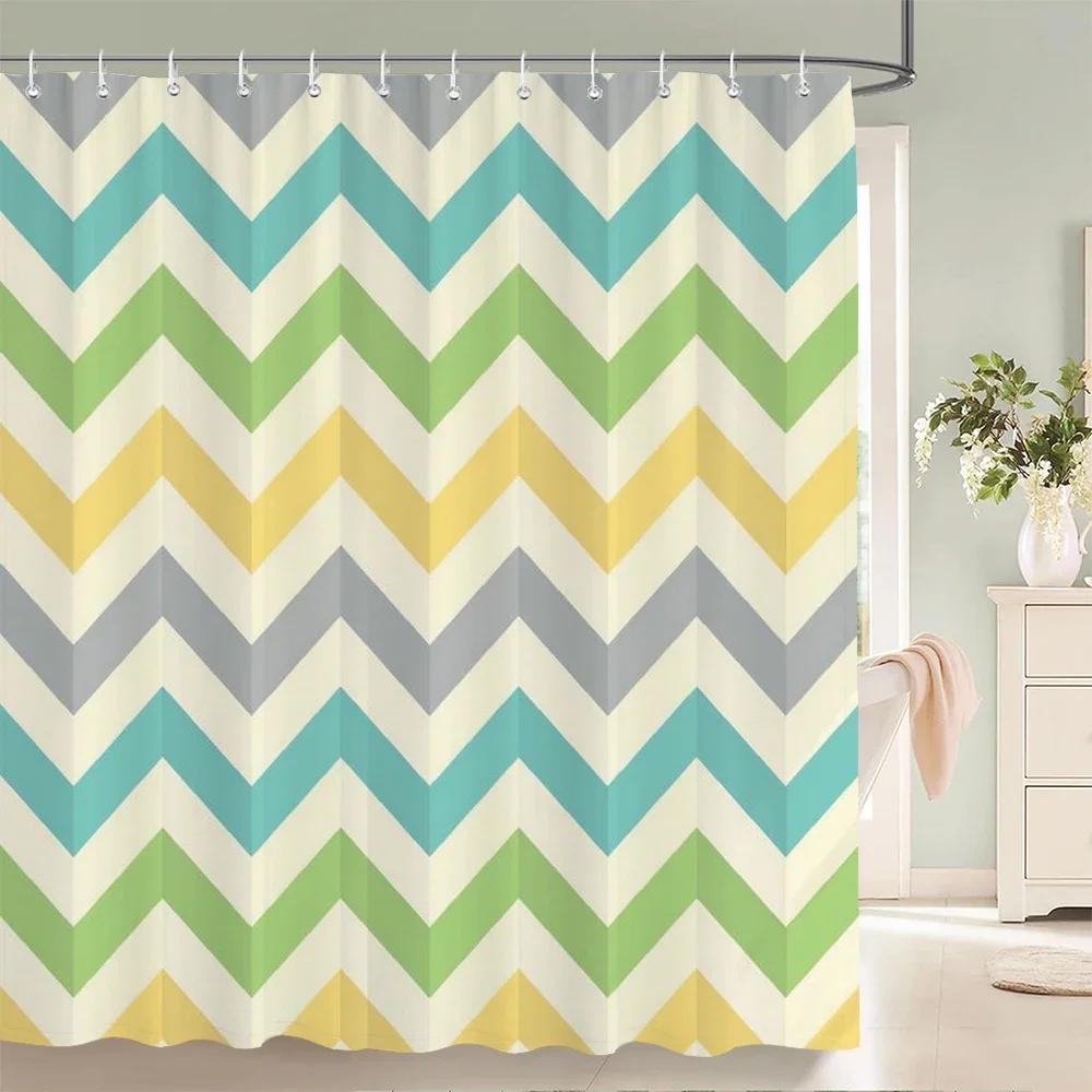 High Quality Geometric Pattern Printed Fabric Shower Curtains Bathtub Waterproof Products Bathroom Decor With 12 Hooks