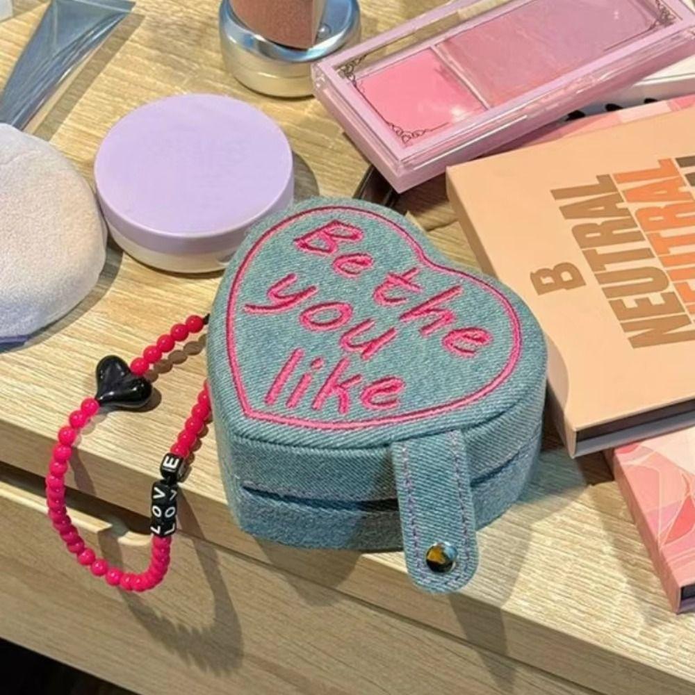 Heart Shaped Jewelry Ring Storage Box Embroidered Jewelry Holder Portable Mini Jewelry Box Gift