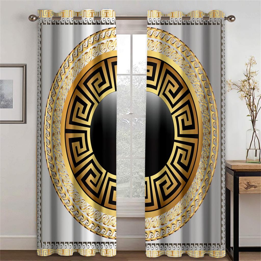 Luxury Gold Black Abstract Greek Key MeanderOn Sale Window Curtains for Kids Bedroom Living Room Kitchen Door Home Decor 2Pieces