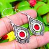 Italian Red Coral Gemstone Handmade 925 Sterling Silver Gift Earring 2.13" c8j59