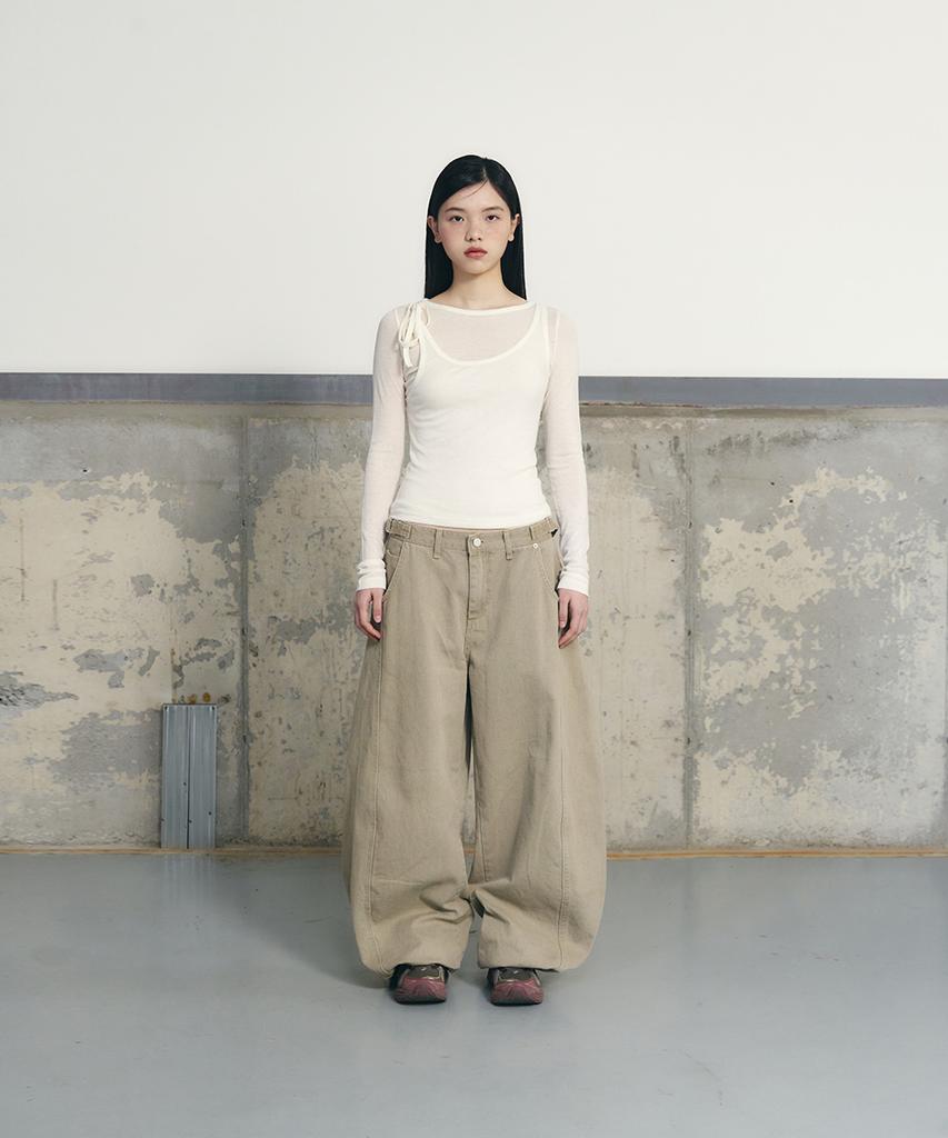 Eonyujeulaeb Cotton Curved Buckle Pants [Khaki]
