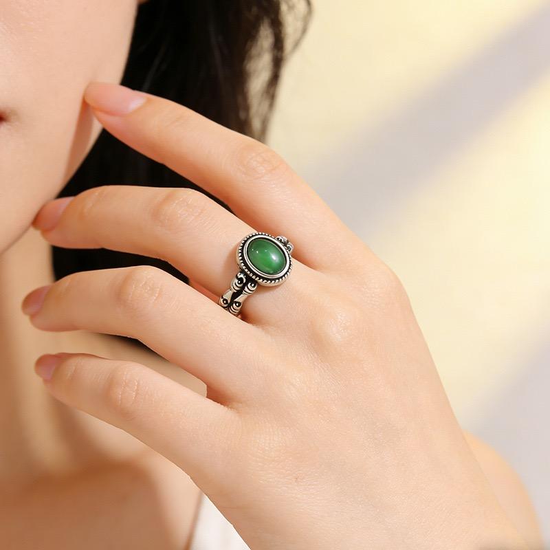 Xiaomi BF CLUB 925 Sterling Rings for Women Simple Geometric Handmade Irregular Retro Fish Green Stone Ring Allergy For Birthday Gift