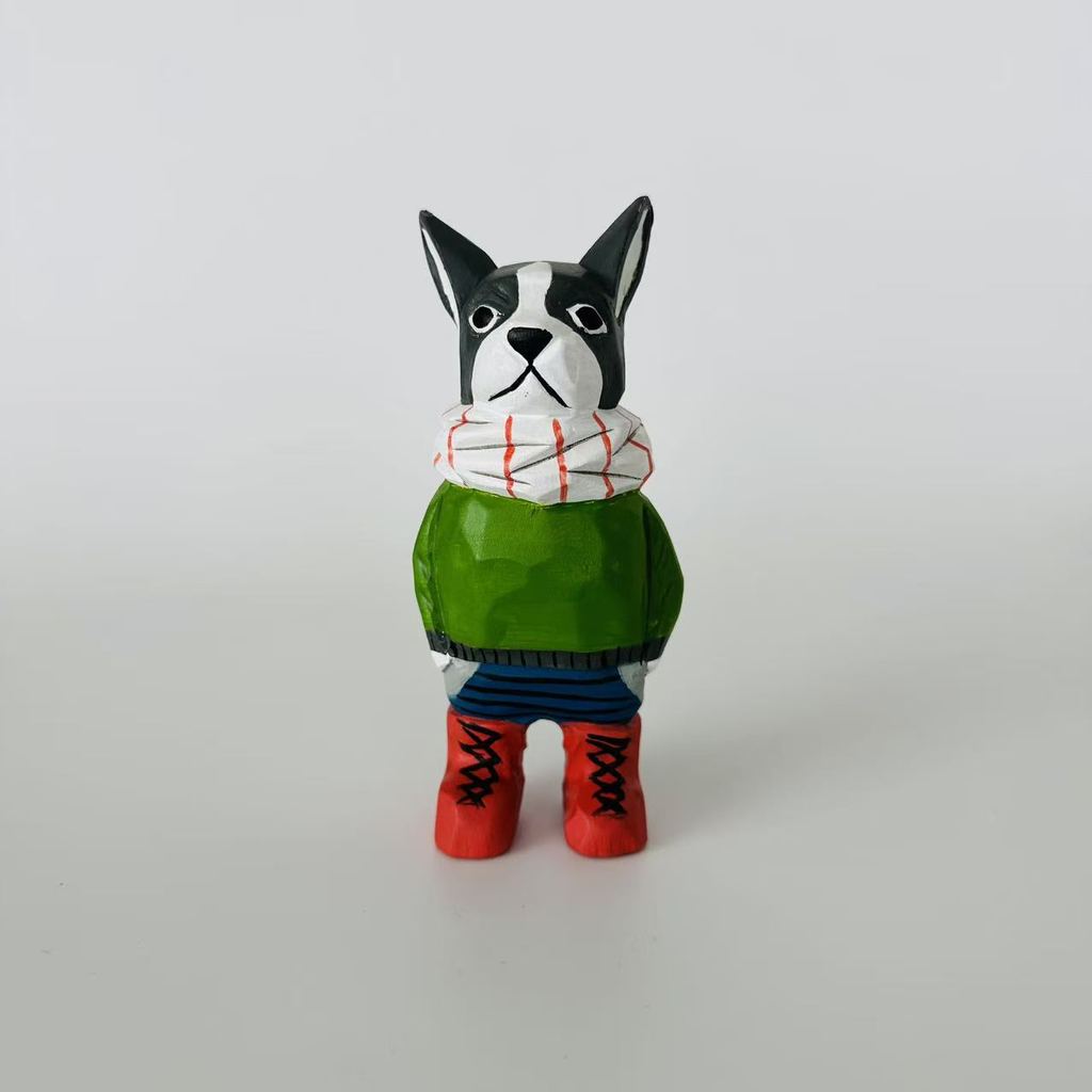 Wooden French Bulldog Figurine Creative Desk Decor Handcrafted Home Office Gift For Animal Lovers