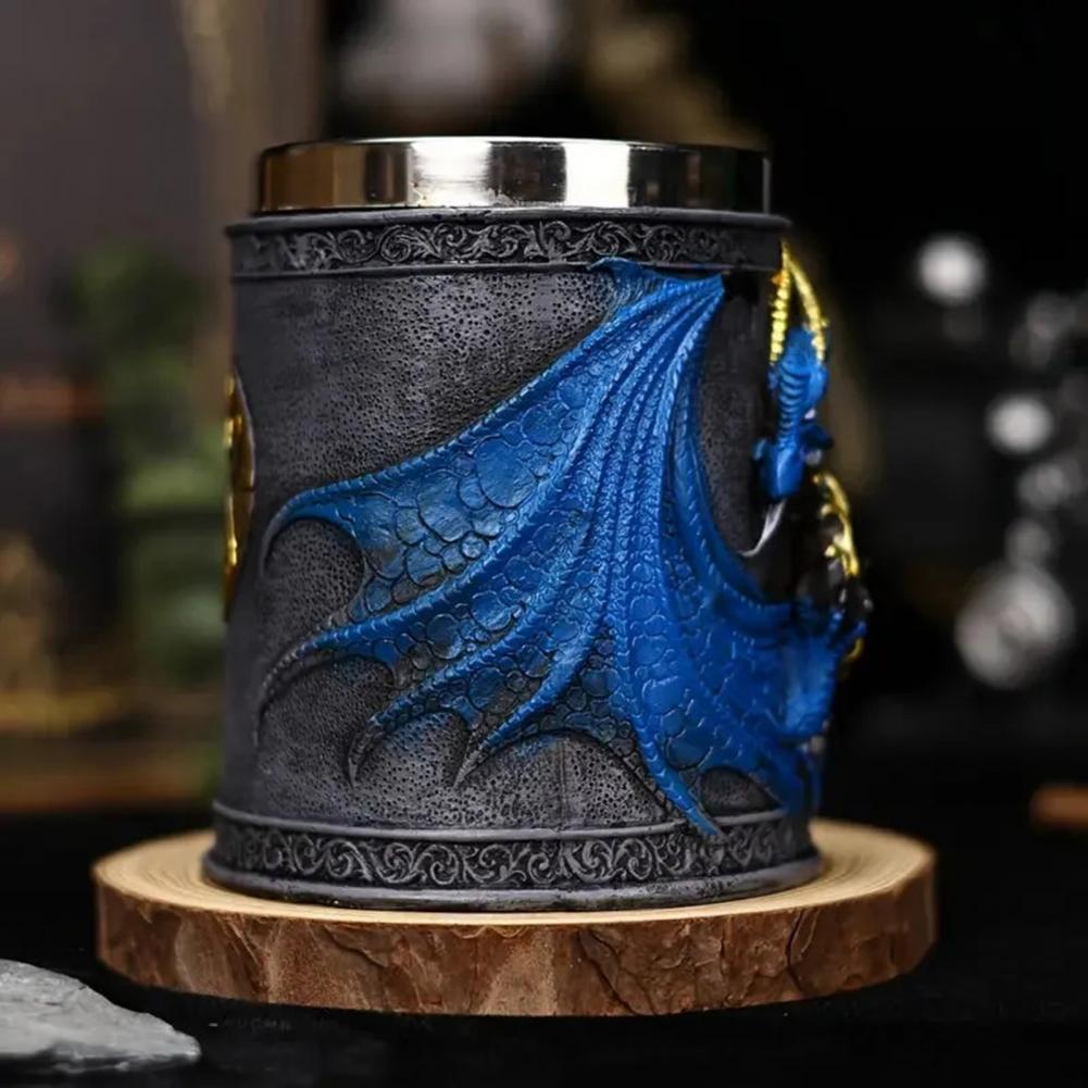 Unique Dragon Wine Tumbler Mythical Dragon Drinkware Dragon Resin Stainless Steel Beer Mug 600ml Retro Tankard for Fantasy