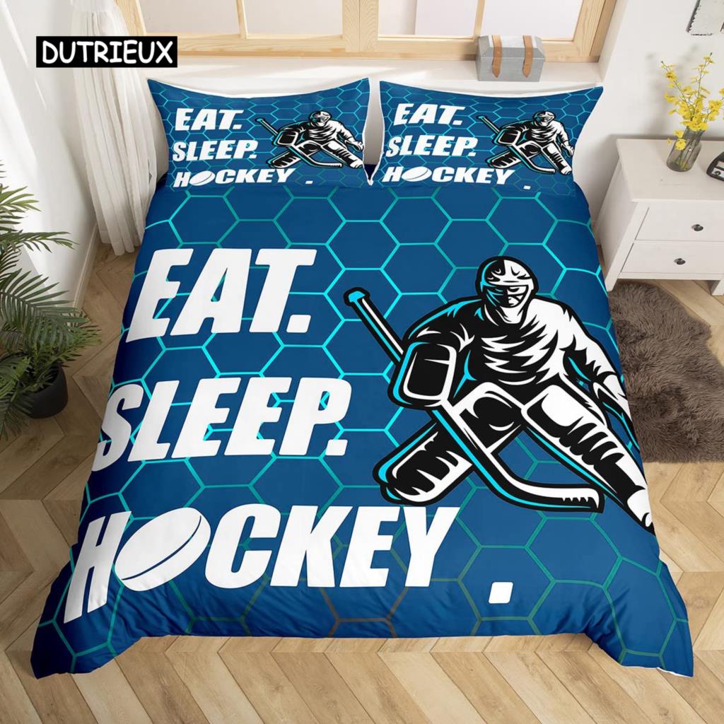 

Хокейний набір підковдри 2/3 шт. Спортивна ковдра з хокею Поліестер Хокейна шайба М яч Розмір Кінг Квін Чохол для ковдри для дітей Хлопчиків 150x200cm 3pcs