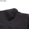 HOUZHOU Abito Nero Donna Scollo a V Vita Alta Classico Coreano Basic Elegante Maniche a Sbuffo Maniche Corte A-line Miniabito