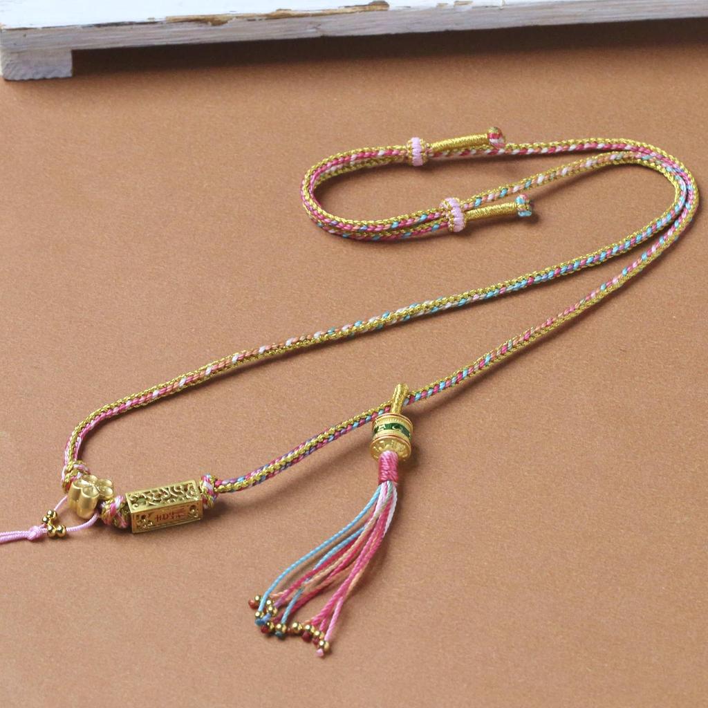 Tibetan Hand-Woven Clavicle Necklace with Colorful Thangka Pendant