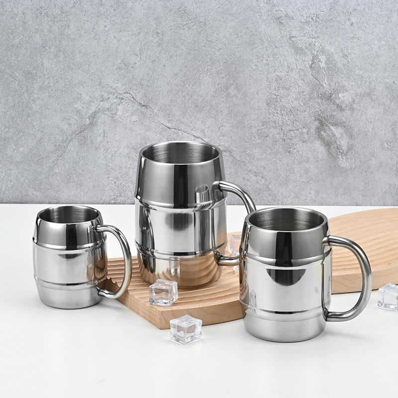 Boccale da Birra a Doppia Parete in Acciaio Inossidabile con Manico Tazza Termica per Caffè Tè al Latte Bambini Bevande Fredde Calde Uso Casa Bar Ristorante