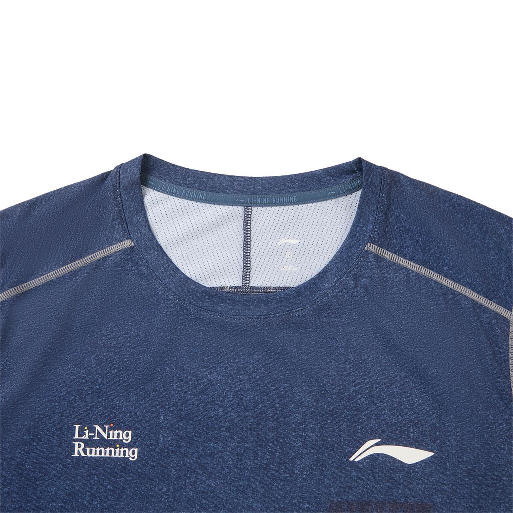 Li Ning Running Series Casual Minimalist Sports Breathable Cool Ice Silk Short Sleeve T-Shirt Men Tops Deep-Flag-Blue ATSW507-5