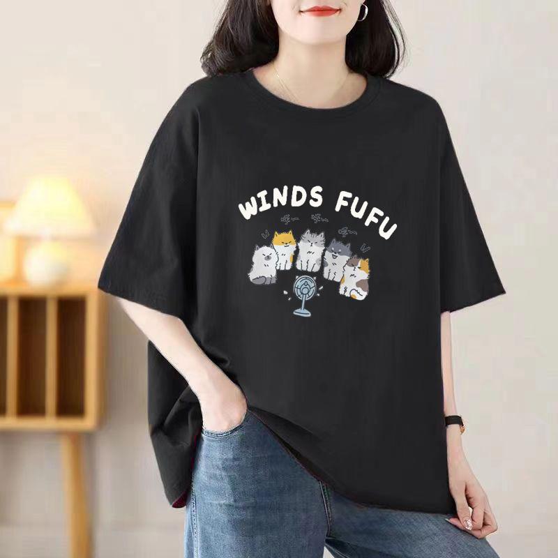 Short-sleeved T-shirt Women Loose 2025 New Spring and Summer Round Neck Medium-length Half-sleeved Blouse