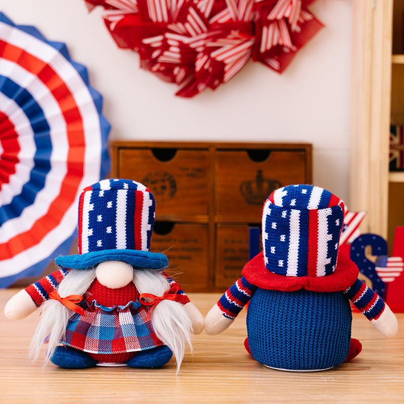 Independence Day Adorable Gnome Figurine With Lighted Knit Hat For Celebrations Festive