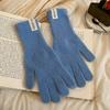 Extended rabbit fur blue knitted wool gloves for women's winter thickened warm riding