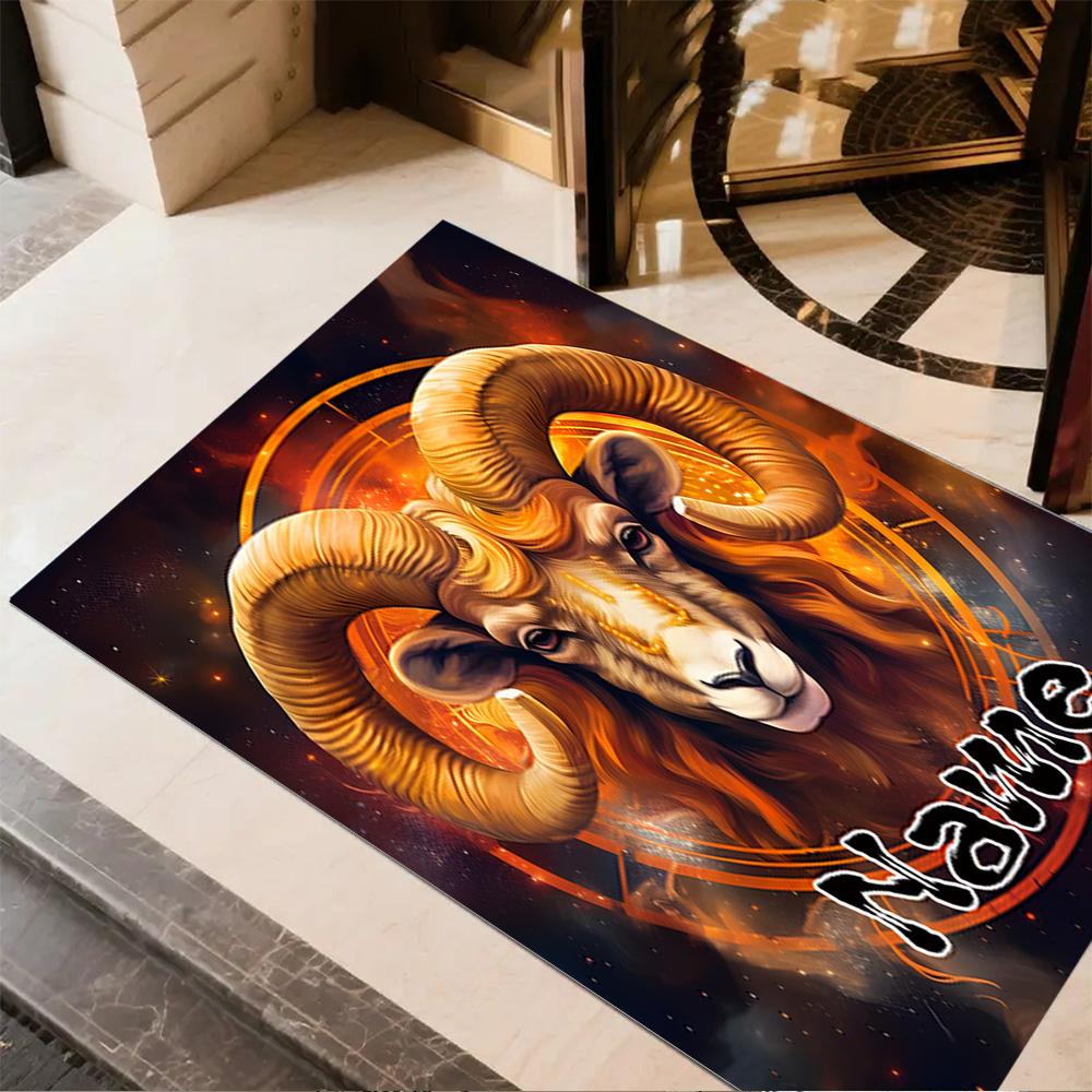 Aries Zodiac Portrait Customized Name Area Rug Design for Kitchen Dining Room Entryway Balcony Antislip Carpet Office home decor