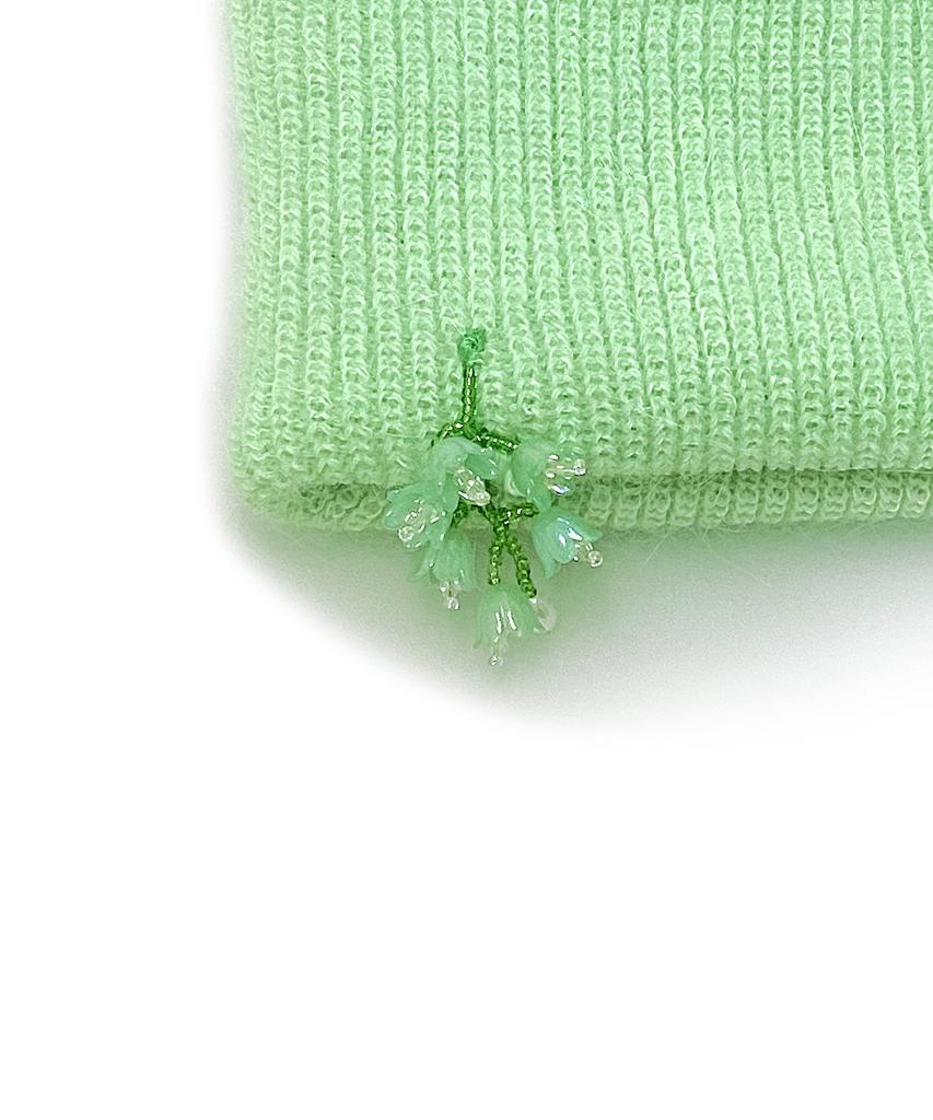 OTHER-worldly Drop Green Flower Bead Beanie [Angora Green]