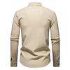 Men Stand Collar Long Sleeve Shirt Metal Hook Decor Solid Color Slim Fit Casual Shirt