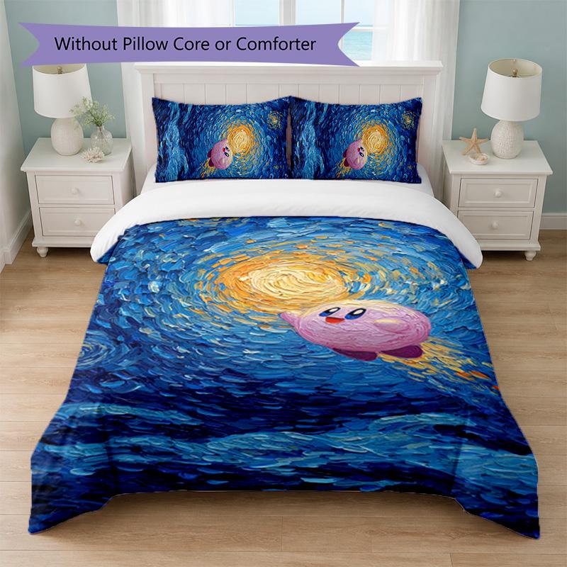 Set Copripiumino 3 Pezzi Stampa Kirby 1 Copripiumino e 2 Federe Biancheria da Letto Morbida per Camera da Letto Domestica