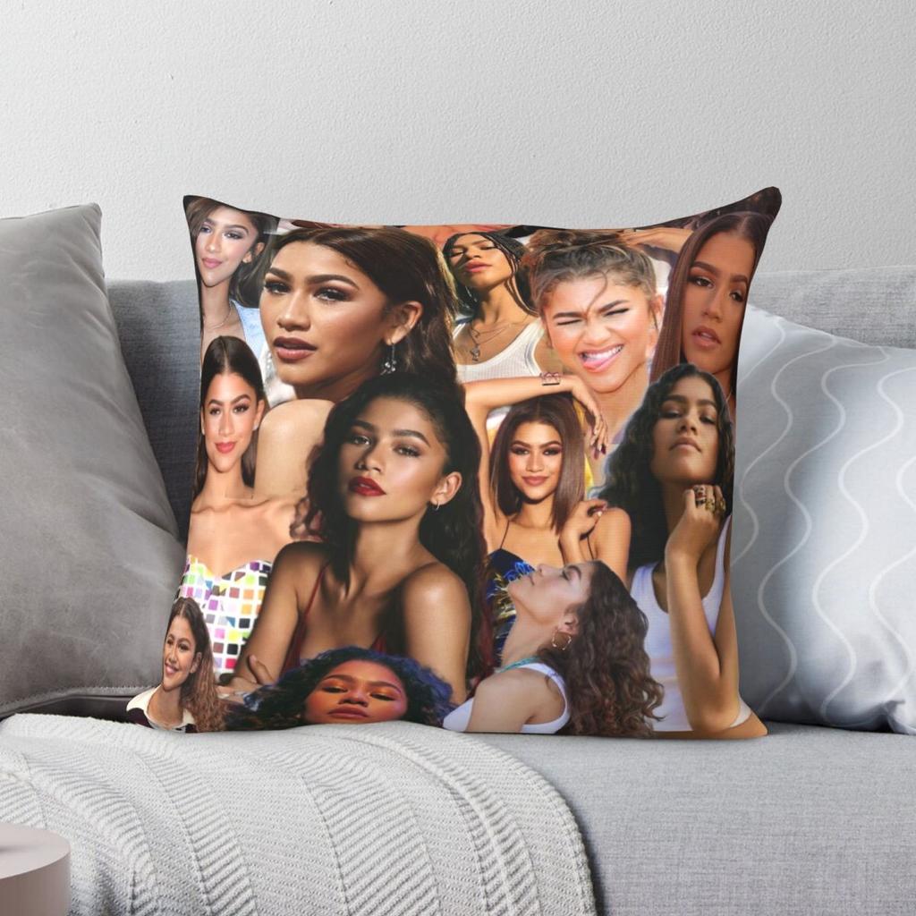 Zendaya Collage Pillowcase Polyester Linen Velvet Printed Zip Decor Throw Pillow Case Sofa Seater Cushion Cover