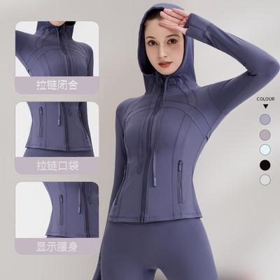 Veste de Yoga à Capuche Respirante pour Femmes Manches Longues Haut de Fitness Vêtements de Sport