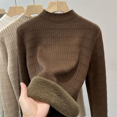 Warm and Stylish Solid Color Knit Sweater for Women Thickened Bottoming Shirt
