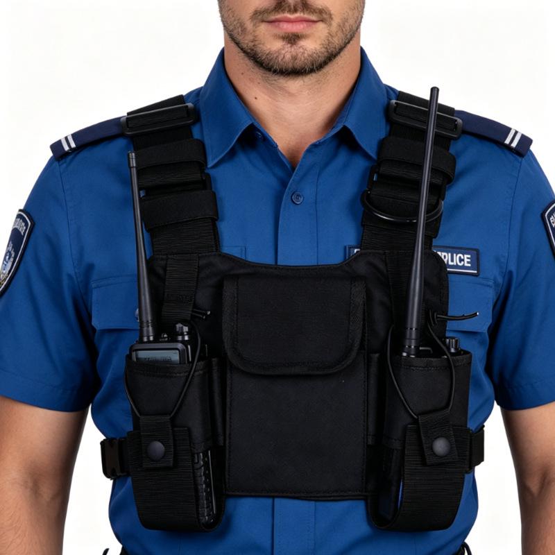 Multi-Functional Tactical Vest with Walkie-Talkie Chest Bag & Shoulder Strap for Patrol Duty