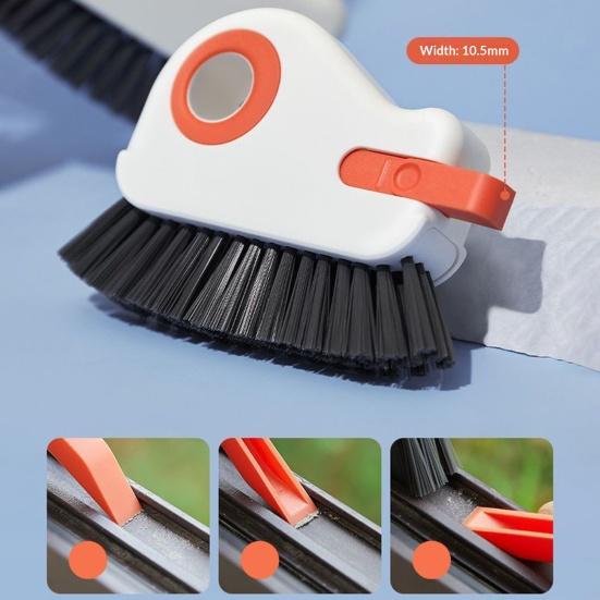 1/2 ks štěrbinový kartáč 2 v 1 kartáč na čištění drážek přenosný čistič okenních kolejniček s tvrdými štětinami škrabka lopatka ergonomická rukojeť čistič štěrbin