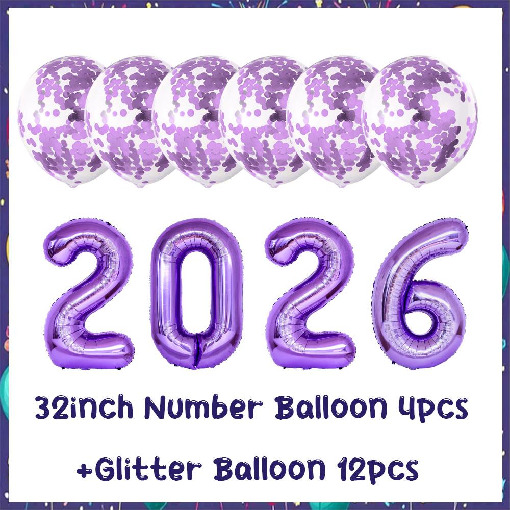 32inch 2026 Foil Balloons Color New Year Party Decorations Anniversary Supplies 12 Inch Glitter Latex Balloons Photo Booth Props