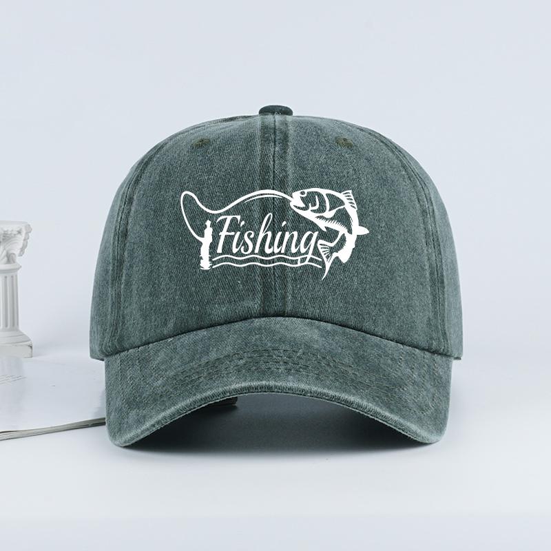 

Classic Fishing Quote Print Washed Baseball Cap Adjustable Unisex Gift For Fishermen & Dad армия зеленый