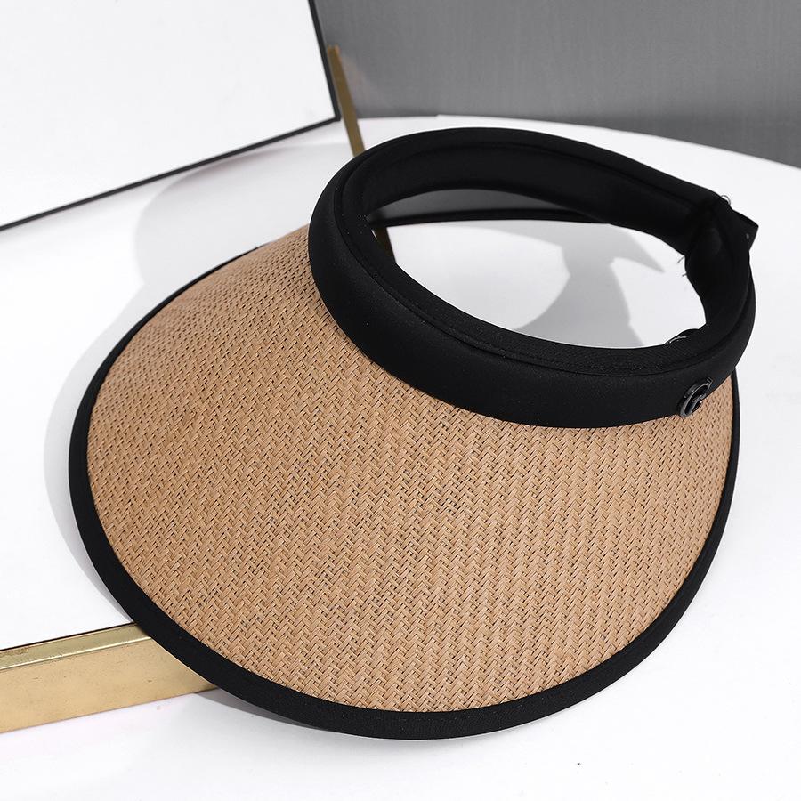 Straw Hat Black Rubber Board Big Along Empty Top Hat Summer Women UV Sunscreen Sun Hat