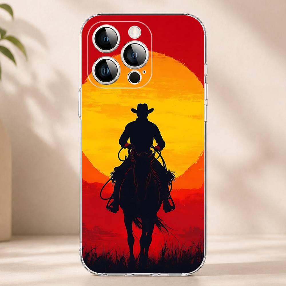 Retro Western Cowboy Pattern Phone Case for iPhone 17 16 16E 15 14 Pro Plus Air 13 12 11 Max Mini Transparent Bumper