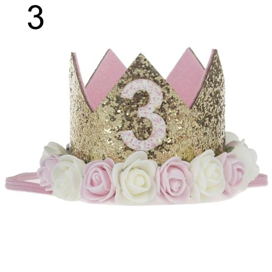 Baby Girl Sequin Number Flower Crown Headband Birthday Party Performing Headwear