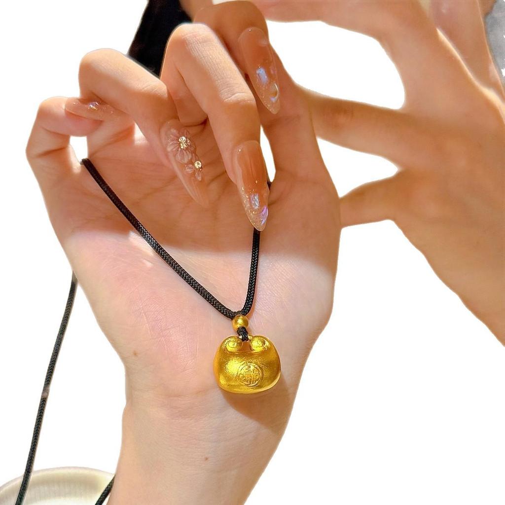 Gold Plated Little Fat Fu Pendant Necklace for Women - Simulated Gold Nugget Sweater Chain