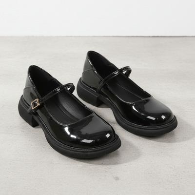 Damen Patentleder Mary Jane Sandalen Dicke Sohle Schnallen-Dekor Lolita-Stil Moderne Mode Lässige Büro Damenschuhe
