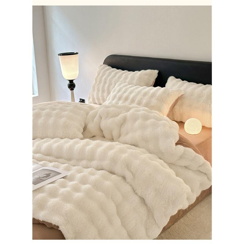 Pluszowy 4-częściowy zestaw Mleczny aksamit Gruby Ciepły Dwustronny Polar koralowy Prześcieradła Poszwa na kołdrę Poszewki na poduszki Przytulny Zestaw pościeli