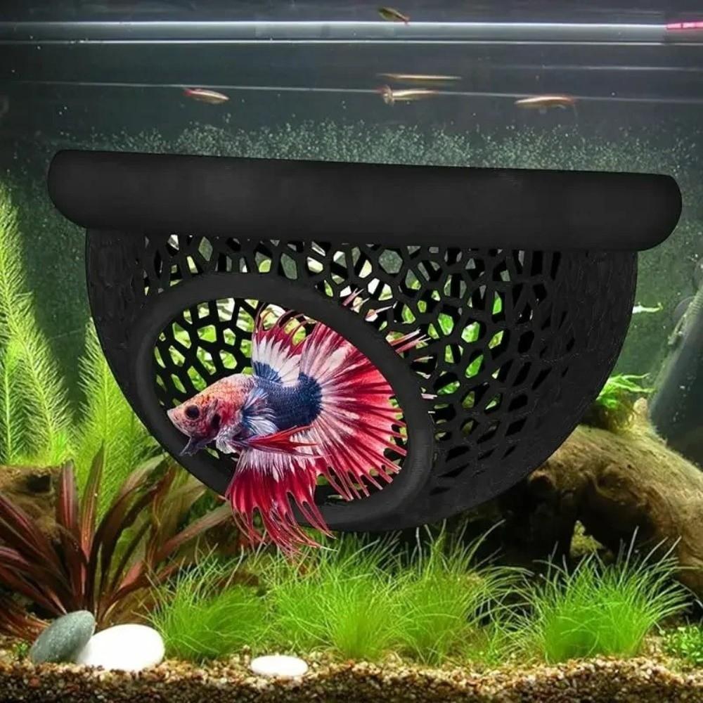 3-in-1 Aquarium Floating Cave Safe Breeding House Hammock Feeding Ring & Resting Spot Hollow Plastic Betta Cave Aquarium Use
