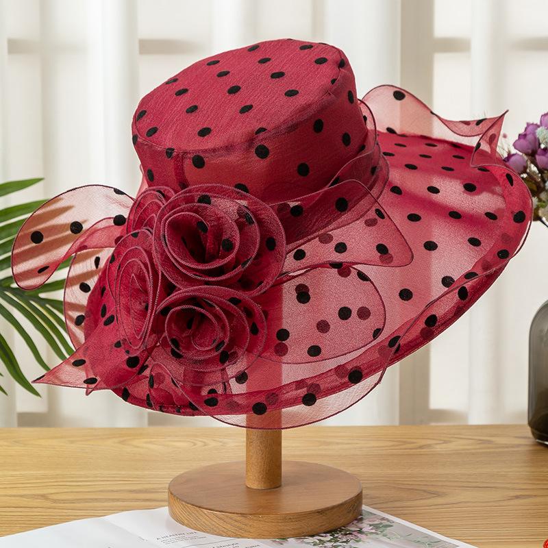 Sun hat women summer eaves sun protection polka dot flower foldable travel face cover polka dot beach sun hat