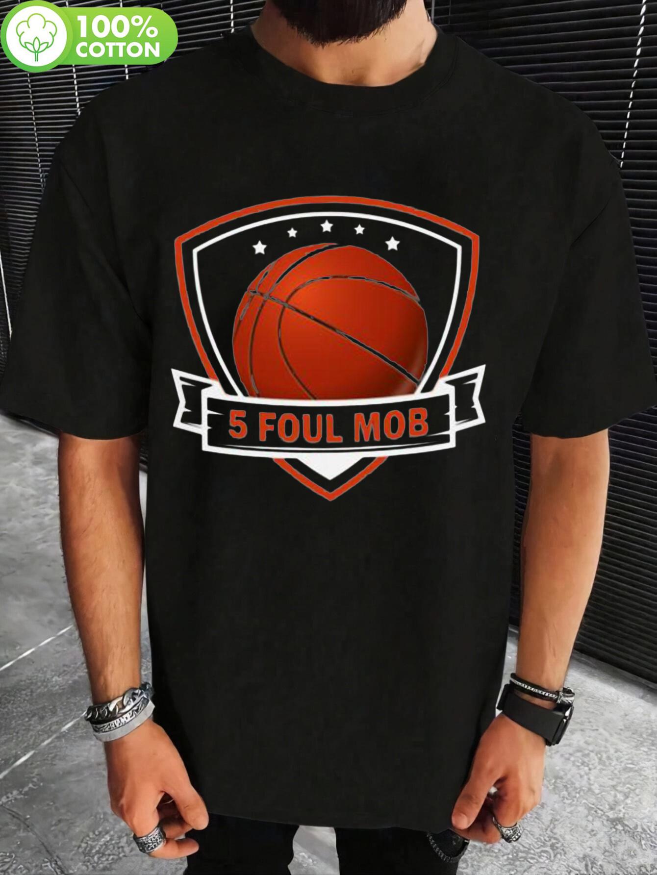 100% Cotton Basketball Graphic T-shirt - Bold Red & Black 5 Foul Mob Print XXL